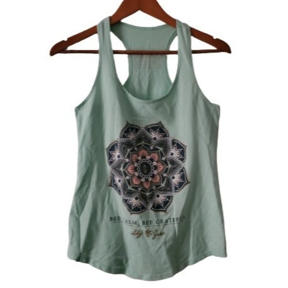 Lily Grace Women's Bee Calm Bee Grateful Tank Top Mint Green Size Medium - Picture 3 of 11
